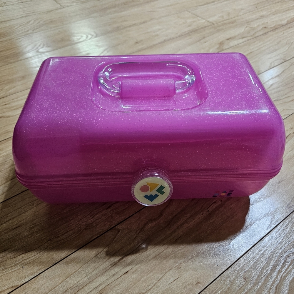 Vintage 90s Caboodles 2-Tier Mirror Organizer Makeup Case Glitter Pink *Scuffs